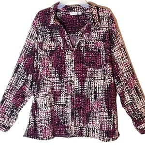 Kim Rogers women's plus size 2X geometric print button down shirt. 1035